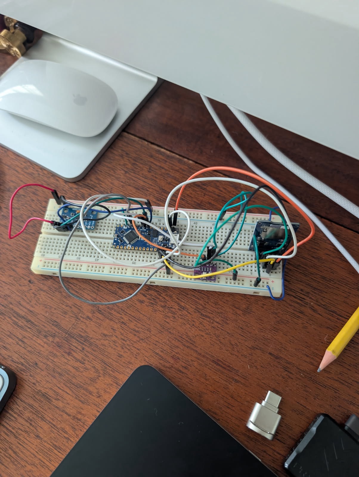 Arduino flight data logger wired up on a breadboard